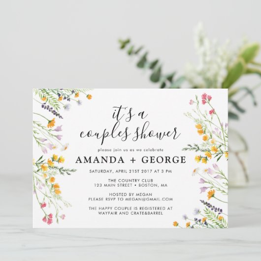 ワイルドフラワーカップルのシャワーパーティの招待状 招待状 (スタンド正面)