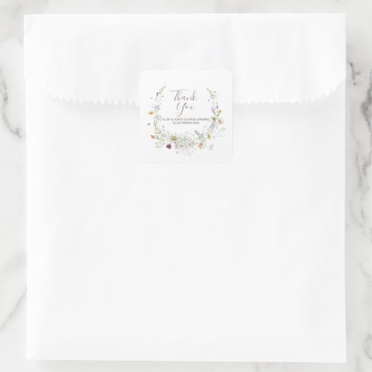 ワイルドフラワーカップルシャワーありがとうごシール スクエアシール (バッグ)