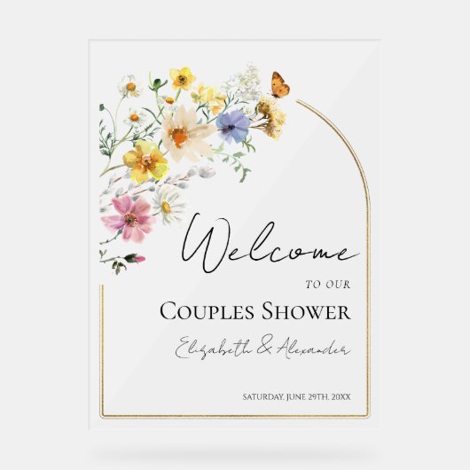 ワイルドフラワーカップルシャワーアクリルウェルカムサイン アクリルサイン (正面)