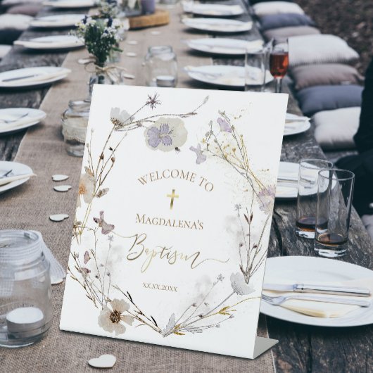 ワイルドフラワーカトリック洗礼式の歓迎サイン 台座サイン