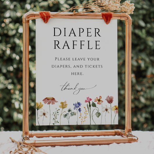 ワイルドフラワーカラフルおむつラッフル赤ちゃんシャワーサイン ポスター