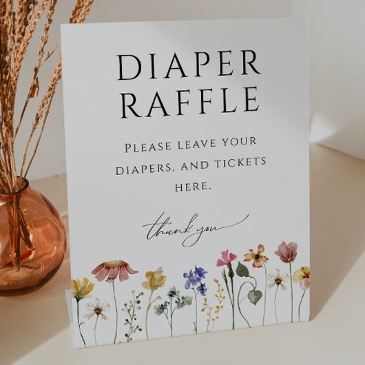 ワイルドフラワーカラフルおむつラッフル赤ちゃんシャワー 台座サイン