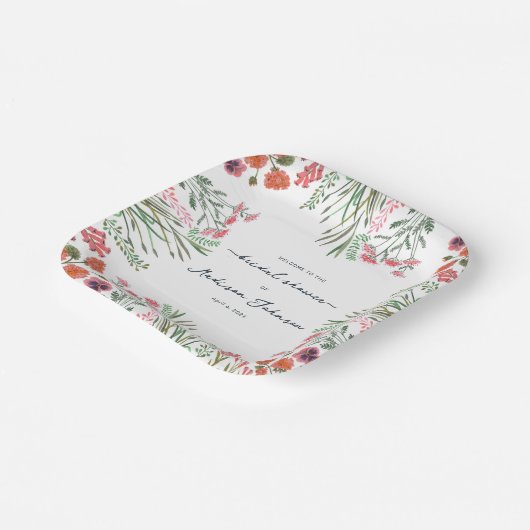 ワイルドフラワーカラフルのブライダルシャワーへの招待 ペーパープレート (傾斜あり)