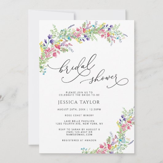 ワイルドフラワーカラフルのブライダルシャワーへの招待 招待状 (正面)