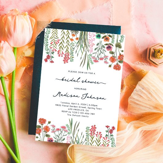 ワイルドフラワーカラフルのブライダルシャワーへの招待 招待状