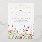 ワイルドフラワーカラフルのホイル結婚招待状 箔招待状 (正面)