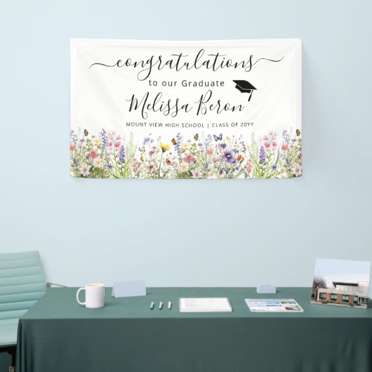 ワイルドフラワーカラフルの卒業バナー 横断幕 (トレードショー)