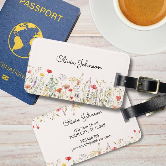 ワイルドフラワーカラフルの水彩夏のフローラ ラゲッジタグ