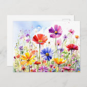ワイルドフラワーカラフルの牧草地の水彩 ポストカード (正面/裏面)