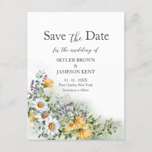 ワイルドフラワーカラフルの結婚式の日付を保存 ポストカード