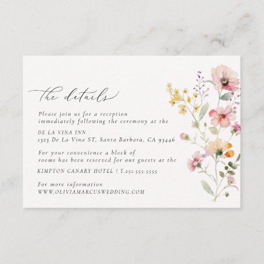 ワイルドフラワーカラフルの結婚詳細のエンクロージャカード エンクロージャーカード (正面)