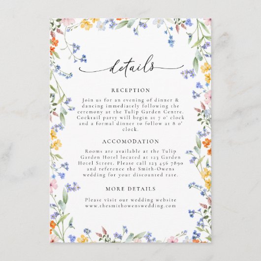 ワイルドフラワーカラフルの結婚詳細のエンクロージャカード エンクロージャーカード (正面)