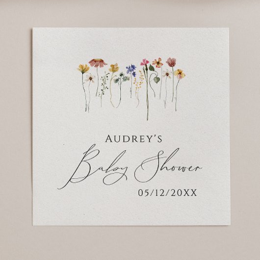 ワイルドフラワーカラフルの赤ちゃんシャワーナプキン スタンダードカクテルナプキン