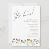 ワイルドフラワーカラフルの赤ちゃんシャワー双子 招待状 (正面)