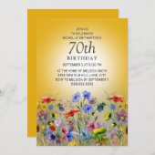 ワイルドフラワーカラフルイエローサンシャイン70誕生日 招待状 (正面/裏面)