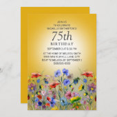 ワイルドフラワーカラフルイエローサンシャイン75誕生日 招待状 (正面/裏面)