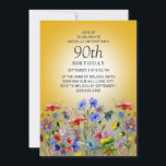 ワイルドフラワーカラフルイエローサンシャイン90誕生日 招待状<br><div class="desc">鮮やかな黄色の太陽の光90th誕生日パーティーかわいらし赤、青、黄色の水色のワイルドフラワーと緑の女性のための招待。カスタマイ連絡ズの支援やZazzle製品のマッチングや調整を要求する私。</div>