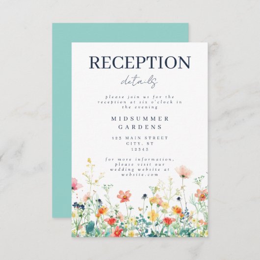 ワイルドフラワーカラフルウェディングレセプション エンクロージャーカード (正面/裏面)
