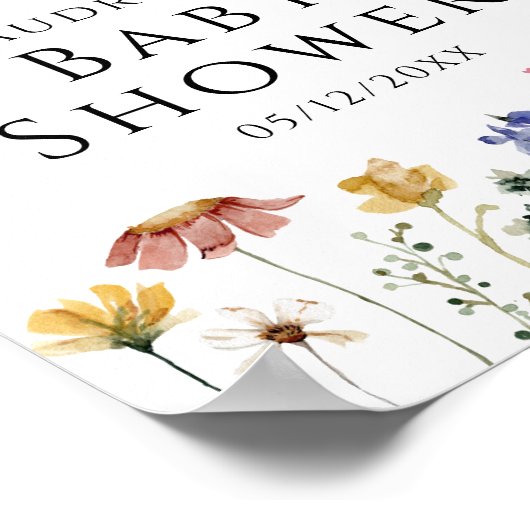 ワイルドフラワーカラフルウェルカムベビーシャワーサイン ポスター (角)
