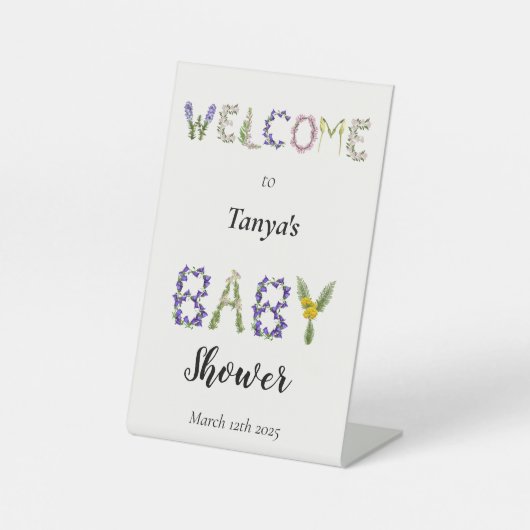 ワイルドフラワーカラフルウェルカムベビーシャワー 台座サイン (正面)