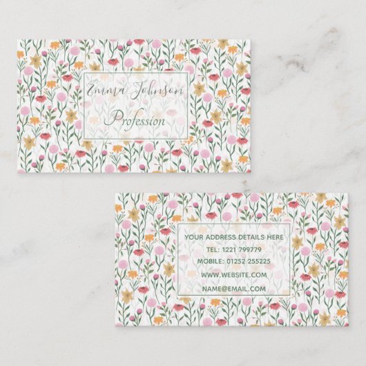ワイルドフラワーカラフルウォーターのカラーデザイン 名刺 (正面/裏面)