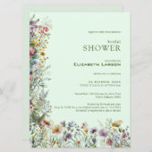 ワイルドフラワーカラフルウォーターのカラーブライダルシャワー 招待状 (正面/裏面)