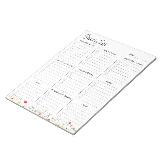 ワイルドフラワーカラフルウォーターの色フローラ食料品一覧 ノートパッド (アングル)