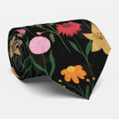 ワイルドフラワーカラフルウォーター色ブラックデザイン ネクタイ (ロール)