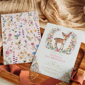 ワイルドフラワーカラフルウッドランドディアガール誕生日 招待状