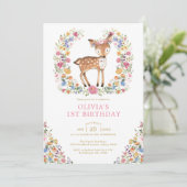 ワイルドフラワーカラフルウッドランドディアガール誕生日 招待状 (スタンド正面)