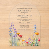 ワイルドフラワーカラフルエレガントなウェディングアーチ アクリル招待状 (正面)