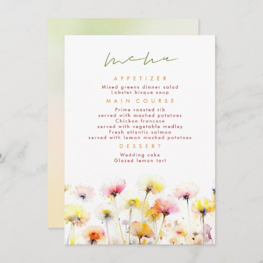 ワイルドフラワーカラフルエレガントなウェディングメニュー メニュー (正面/裏面)