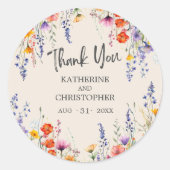 ワイルドフラワーカラフルエレガントな結婚式ありがとう ラウンドシール (正面)