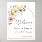 ワイルドフラワーカラフルカップルのシャワー歓迎サイン ポスター (正面)
