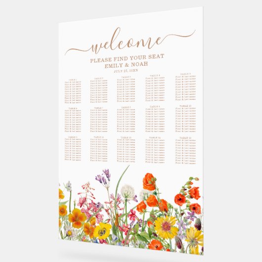 ワイルドフラワーカラフルカントリーの結婚式のシーティングチャート アクリルサイン (傾斜)