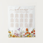 ワイルドフラワーカラフルカントリーの結婚式のシーティングチャート タペストリー (正面)