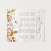 ワイルドフラワーカラフルカントリーの結婚式のシーティングチャート タペストリー (正面(横))