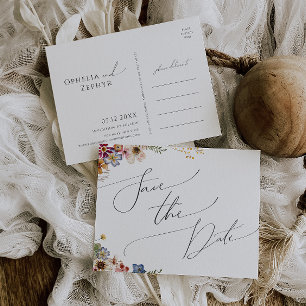 ワイルドフラワーカラフルガーデン日付はがきを保存 インビテーションポストカード