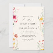 ワイルドフラワーカラフルクリーム結婚のQRコード 招待状 (正面)