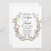 ワイルドフラワーカラフルグリーンフローラ結婚リース 招待状 (正面/裏面)