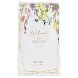 ワイルドフラワーカラフルジオメトリック結婚スの歓迎金ゴールド スモールペーパーバッグ