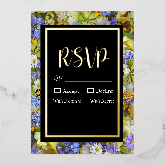 ワイルドフラワーカラフルズウェディングRSVP 箔招待状 (正面)