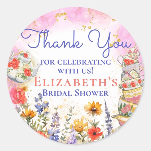 ワイルドフラワーカラフルズガーデンティーパーティーありがとう ラウンドシール (正面)