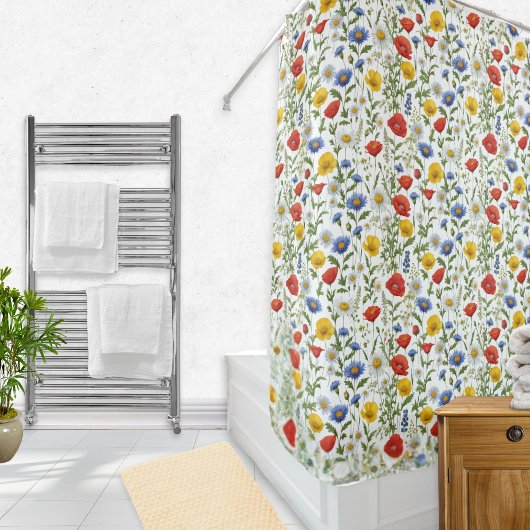 ワイルドフラワーカラフルズブライトフレッシュフローラパターン（の模様が）ある シャワーカーテン