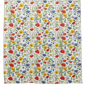 ワイルドフラワーカラフルズブライトフレッシュフローラパターン（の模様が）ある シャワーカーテン (正面)