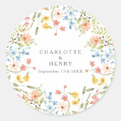ワイルドフラワーカラフルズ庭園の結婚式 ラウンドシール (正面)