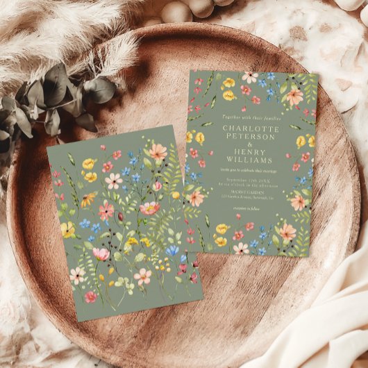 ワイルドフラワーカラフルセージ&イエロー庭園の結婚式 招待状