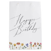 ワイルドフラワーカラフルハッピーバースデー ミディアムペーパーバッグ (正面)