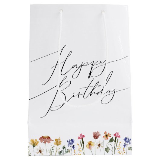 ワイルドフラワーカラフルハッピーバースデー ミディアムペーパーバッグ (裏面)