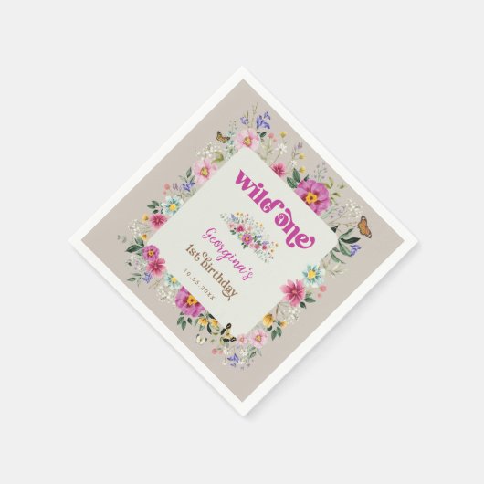 ワイルドフラワーカラフルバタフライワイルドワン誕生日 スタンダードカクテルナプキン (角)